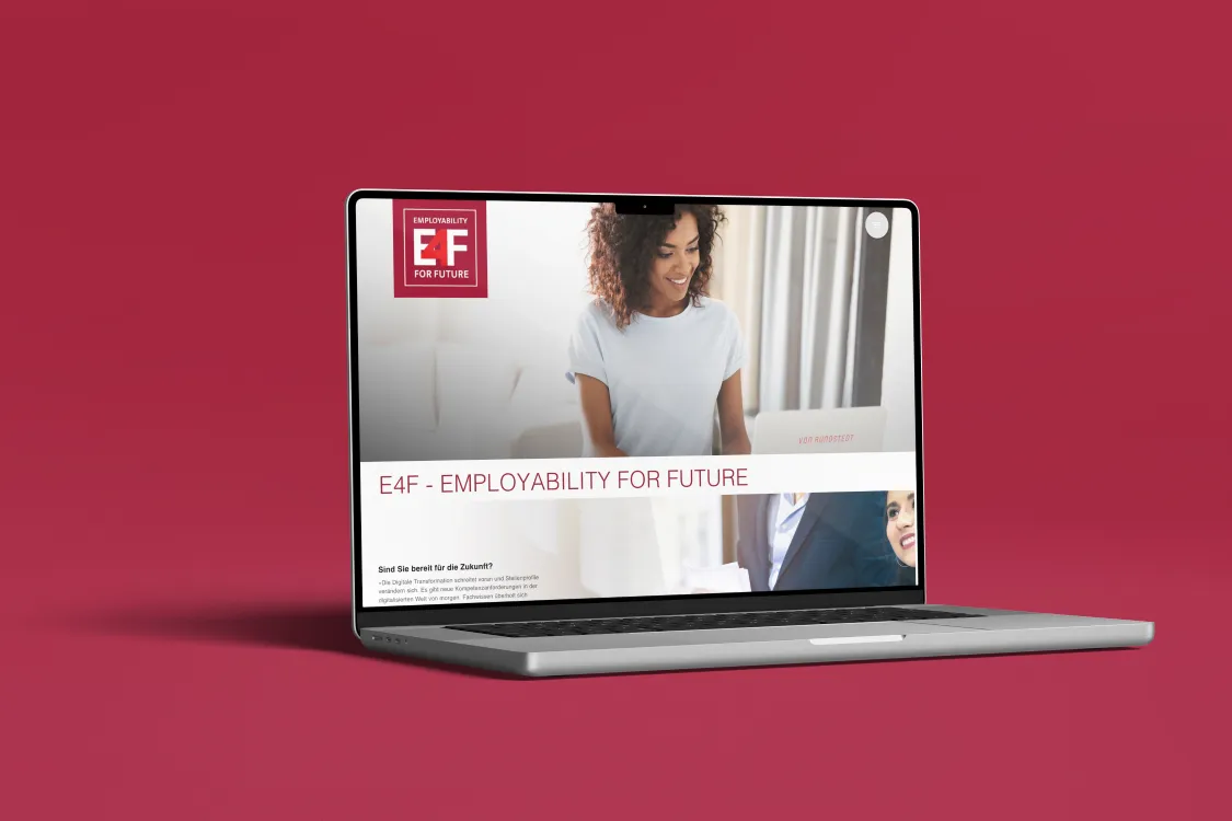 Die Plattform E4F — Employability for Future auf einem Notebook.